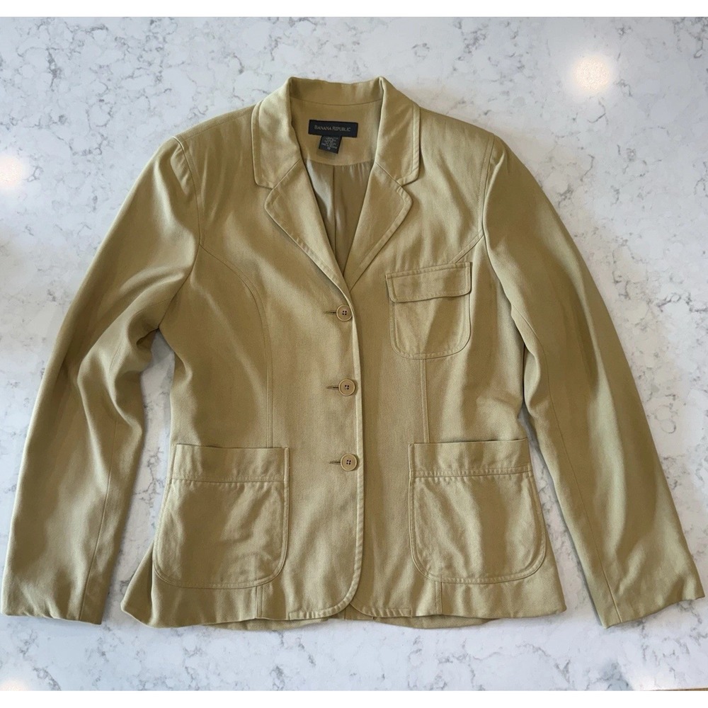 Banana Republic 100% Silk Blazer Camel Yellow Tan Lined